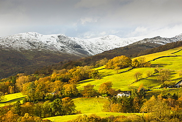 Snow over Fairfield in autumn, Lake District National Park, Cumbria, England, United Kingdom, Europe