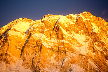 Alpenglow at sunrise on Annapurna One, Nepalese Himalayas, Nepal, Asia