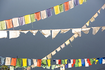 Prayer flags in the Nepalese Himalayas, Nepal, Asia