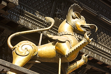 Copper dragon on a religious building in Kathmandu, Nepal, Asia