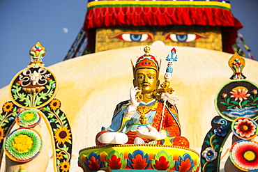 Buddhist symbols at the Boudhanath Stupa, one of the holiest Buddhist sites in Kathmandu, UNESCO World Heritage Site, Nepal, Asia