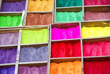 Colour dyes outside a shop in Kathmandu, Nepal, Asia