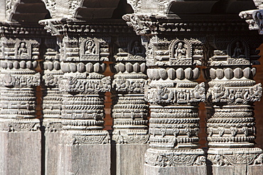 Detail on a building in Patan's Durbar Square, UNESCO World Heritage Site, Kathmandu, Nepal, Asia