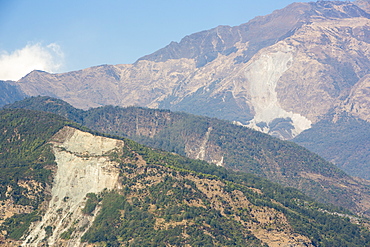 Massive landslides in the Annapurna Himalayas, Nepal, Asia