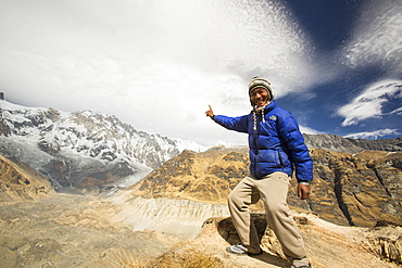 The rapidly retreating South Annapurna glacier in the Annapurna Sanctuary, Nepalese Himalayas, Nepal, Asia