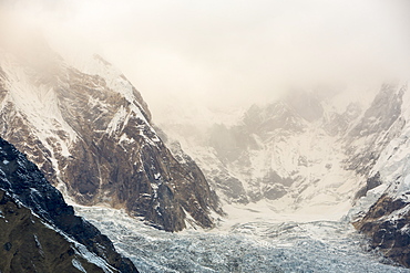 The rapidly retreating South Annapurna glacier in the Annapurna Sanctuary, Nepalese Himalayas, Nepal, Asia