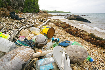 Rubbish washed up on Malolo island off Fiji, Pacific