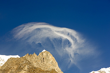 Jet stream winds over the Annapurna Himalayas in Nepal, Asia