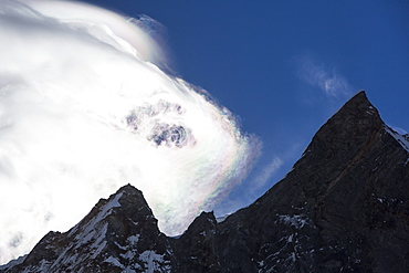 Jet stream winds over Machapuchare in the Annapurna Himalayas in Nepal, Asia