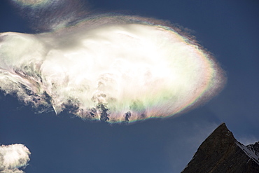 Jet stream winds over Machapuchare in the Annapurna Himalayas in Nepal, Asia