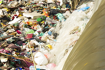 Litter in the Bishnumati River running through Kathmandu in Nepal, Asia