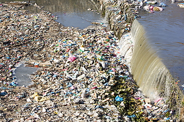 Litter in the Bishnumati River running through Kathmandu in Nepal, Asia