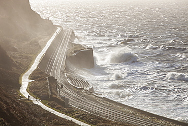 The West Coast railway line during a storm near Workington in Cumbria, England, United Kingdom, Europe