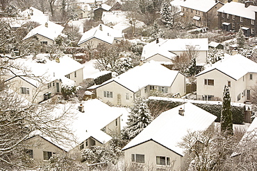 Houses in Ambleside under heavy snowfall, Lake District, Cumbria, England, United Kingdom, Europe