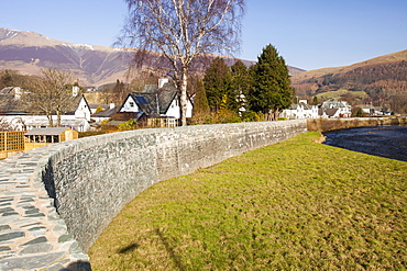 Flood defences in Keswick, Lake District, Cumbria, England, United Kingdom, Europe