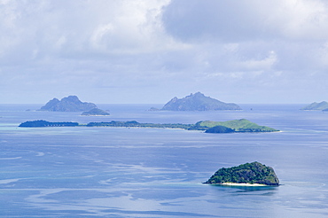 The view from the summit of Malolo island part of the Mananucas chain off Fiji, Pacific