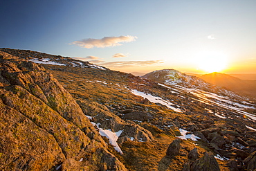 Sunset over Grey Friar and Harter Fell from Great Carrs in the Lake District, Cumbria, England, United Kingdom, Europe