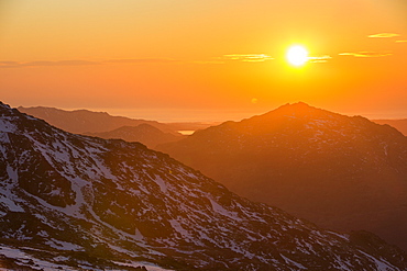 Sunset over Harter Fell from Great Carrs in the Lake District, Cumbria, England, United Kingdom, Europe