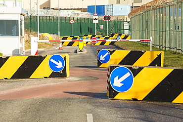 Anti-terrorist road barriers to prevent a vehicle attack, Sellafield nuclear power station near Seascale in West Cumbria, England, United Kingdom, Europe