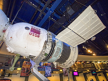 A 1960s Russian Soyuz space craft at the National Space Centre in Leicester, England, United Kingdom, Europe