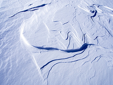 Wind slab drifted snow on Great End, Lake District, Cumbria, England, United Kingdom, Europe