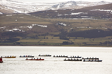 The Annual Castle to Castle boat race which goes from Beaumaris Castle to Caernafon Castle, along the Menai Straits, Anglesey, Wales, United Kingdom, Europe