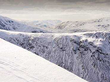 Looking towards west from Gray Crag during unseasonally cold weather in late March 2013, Lake District, Cumbria, England, United Kingdom, Europe