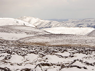 The top of Carding Mill Valley in Church Stretton, during unseasonal cold weather in late March, Shropshire, England, United Kingdom, Europe