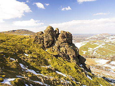 Rocky outcrops on Hope Bowdler Hill above Church Stretton in Shropshire, England, United Kingdom, Europe