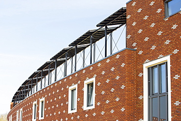 Houses in Almere with solar PV panels on the roof, Flevoland, Netherlands, Europe