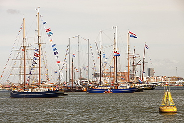 Old sailing ships on Ij Meer in Amsterdam, Netherlands, Europe