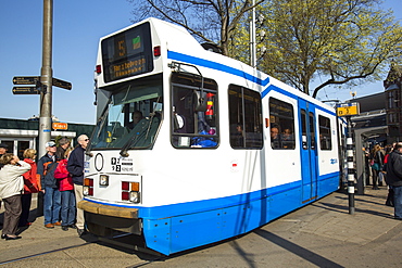 A tram in Amsterdam, Netherlands, Europe