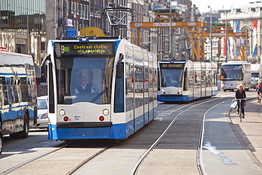 A tram in Amsterdam, Netherlands, Europe