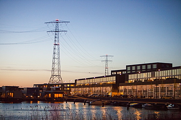 Pylons carrying electricty into Amsterdam, Netherlands, Europe