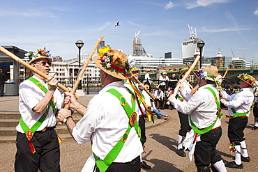 The Woodside Morris Men performing on London's South Bank, London, England, United Kingdom, Europe