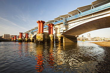 Blackfriars Bridge across the River Thames, the world's largest solar bridge, London, England, United Kingdom, Europe