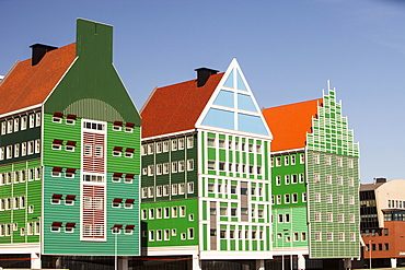 The ultra trendy, modern train station in Zaanstadt, designed to look like the traditional house style of the area, Netherlands, Europe