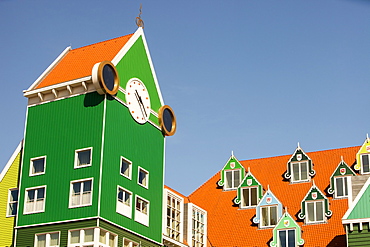 The ultra trendy, modern train station in Zaanstadt, designed to look like the traditional house style of the area, Netherlands, Europe