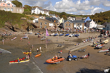 RNLI inshore rescue boat demonstration rescue, Little Haven Summer Regatta, Pembrokeshire, Wales, UK, Europe