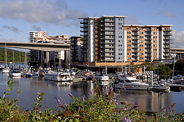 Ely River and apartments, Cardiff Bay, Cardiff, Wales, UK, Europe