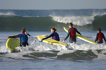 Surf school, Whitesands Beach, St Davids, Pembrokeshire, Wales, UK, Europe