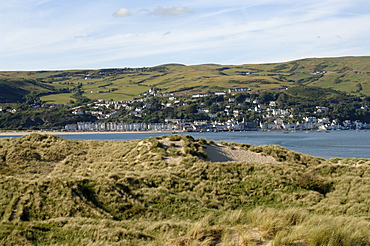 View of Aberdovey from Ynyslas dunes, National Nature Reserve, Ceredigion, Wales, UK, Europe