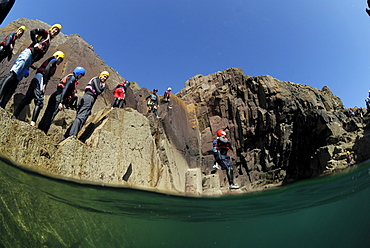 Coasteering, St. Non's Bay, Pembrokeshire, Wales, UK, Europe