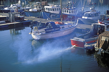 Exhaust funes from boat, Marina, Milford Docks, Milford Haven, Pembrokeshire