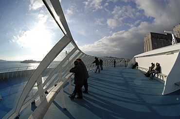 Deck of Pont Aven ferry, Brittany Ferries, Plymouth to Roscoff crossing, Atlantic Ocean