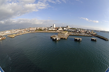 View of Plymouth from the deck of the Pont Aven ferry, Brittany Ferries, Plymouth to Roscoff crossing, Atlantic Ocean