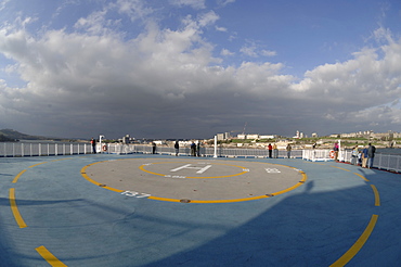 Helipad on deck of Pont Aven ferry, Brittany Ferries, Plymouth to Roscoff crossing, Atlantic Ocean