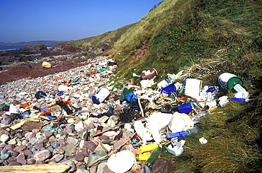 Litter washed up on Freshwater West, Pembrokeshire