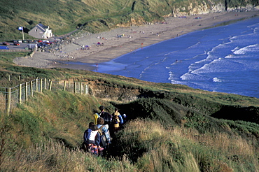 Walking along the coastpath, Whitesands Beach, St Davids, Pembrokeshire, Wales, UK, Europe