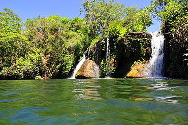 Waterfalls, Mimoso River, Estancia Mimosa, Bonito, Mato Grosso do Sul, Brazil, South America